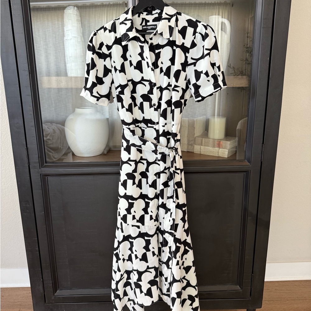 Karl Lagerfeld Monochrome Abstract Midi Dress